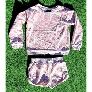 DISNEY Girls Minnie Mouse Child Sz 5X Sweatshirt Top+Shorts Clothing Set GUC